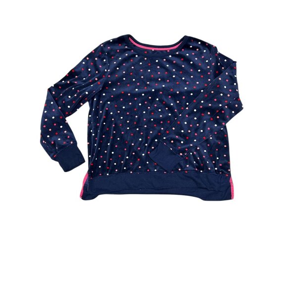 Kate Spade Navy Blue Velour Pajama Set Sz L Polka Dot Cozy Sleepwear Cabincore - Picture 3 of 12
